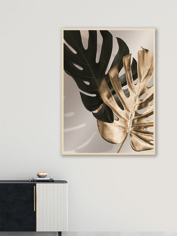 Golden Monstera Leaves - Poster