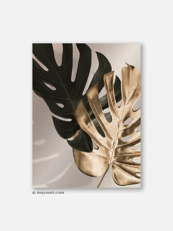 Golden Monstera Leaves - Poster